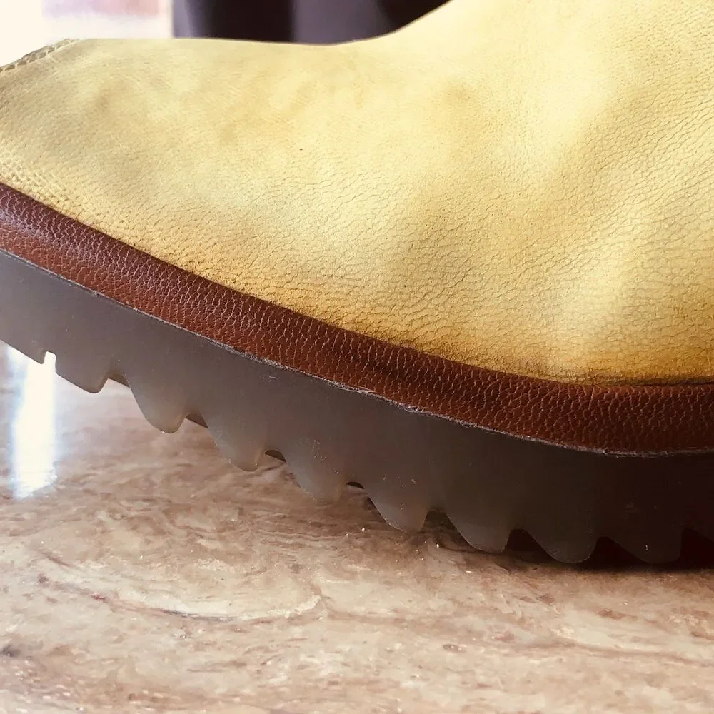 Fly London Wena Yellow Open-Toe Leather Size 11-11.5 W Heel Repair See Pic